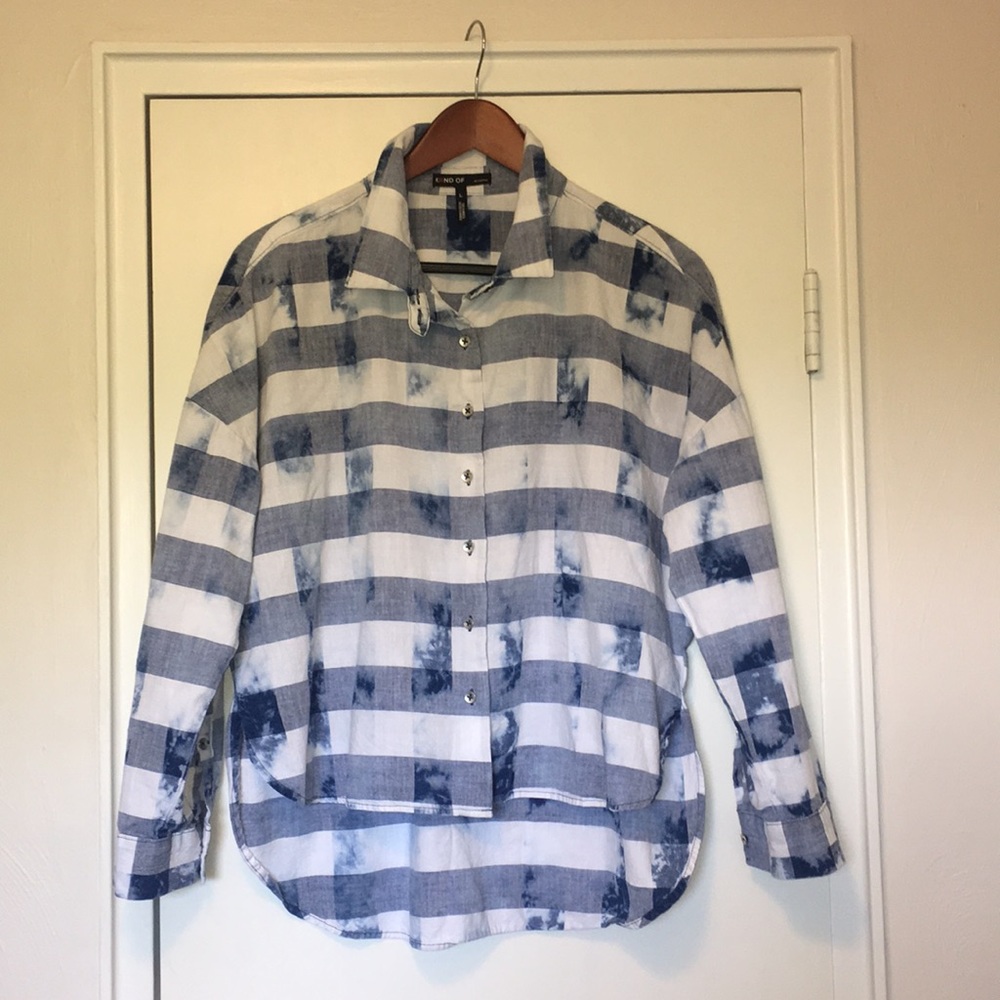 KIIND OF high-low denim button up Sz L excellent